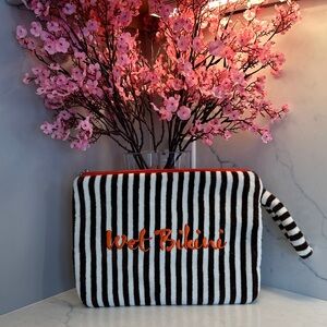 Henri Bendel Brown and White Striped Wet Bikini Bag